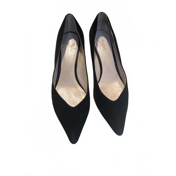 Kate Spade Coco Kitten Heel Black Suede Pumps Decorative Clear Heel Size 8.5 - Picture 1 of 8